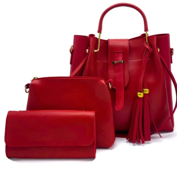 Women's Stylish 3pc Hand Bag - Red Color